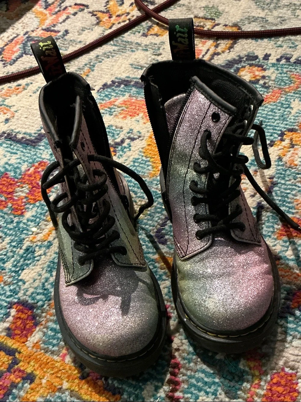 Dr. Martens Kids Iridescent Glitter Lace-Up Boots